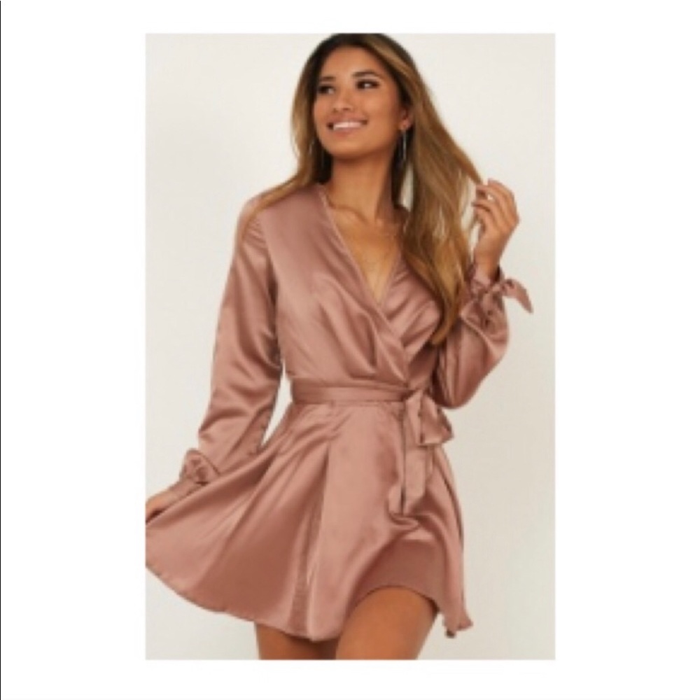 Satin long sleeve mini dress from Showpo